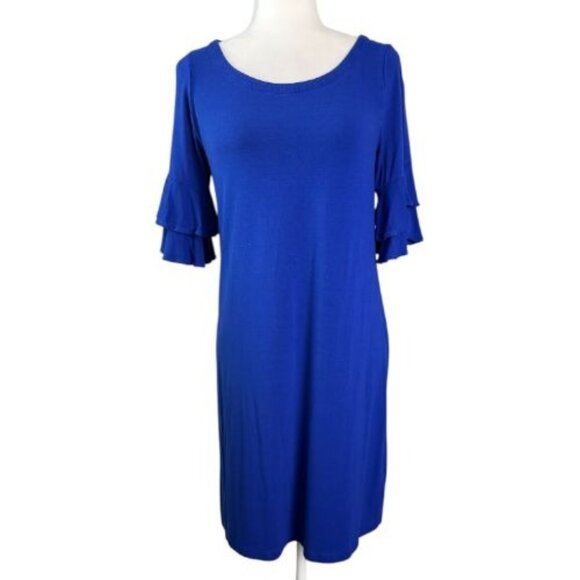 Lilly Pulitzer Lula Shift Dress Royal Blue Tiered Ruffle Sleeves Scoop Neck SZ S - Picture 3 of 10